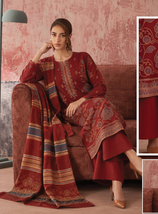 Maroon red Shokh Chunchal suit, alternate outfit view