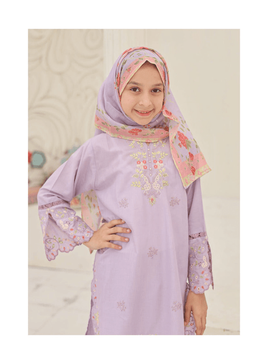Suntex Fabrics | Shifa Kids Stitched 3 Pc Embroidered Lawn Festive Eid Collection - BarerahFabrics