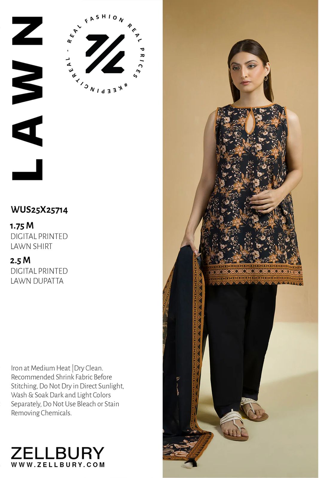 Zellbury | Unstitched Printed 2pc Cotton Fabric