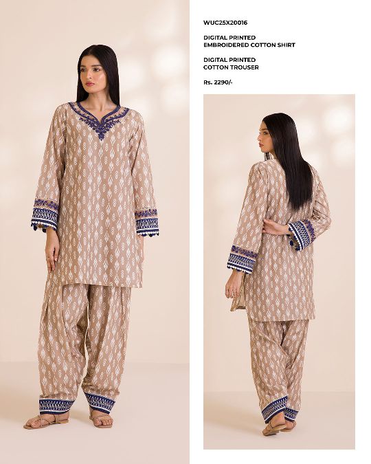 Zellbury Unstitched 2 Pc Printed Embroidered Cotton