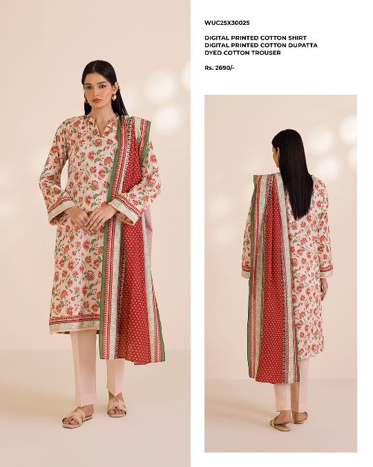 ZELLBURY | Unstitched 3PC Printed Cotton