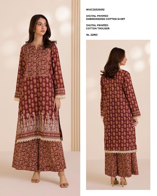 Zellbury Unstitched 2 Pc Printed Embroidered Cotton