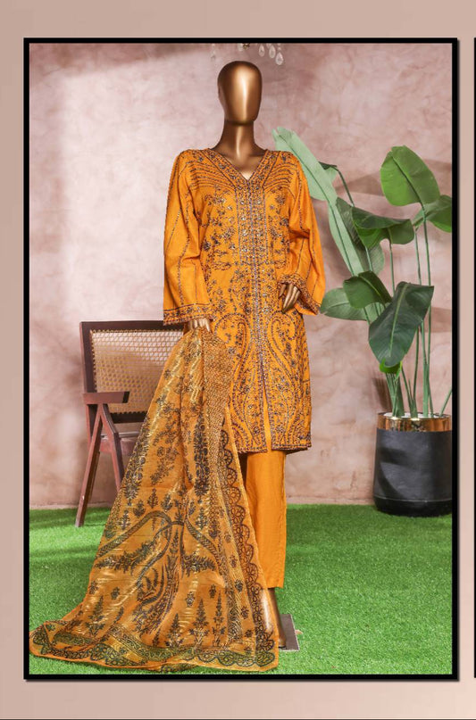 Bin Saeed | Stitched 3-Piece Embroidered Lawn Suit