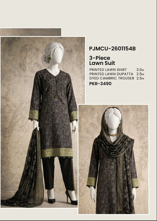 J. Panjnad | Unstitched Black and White Printed Lawn 3 Piece Collection