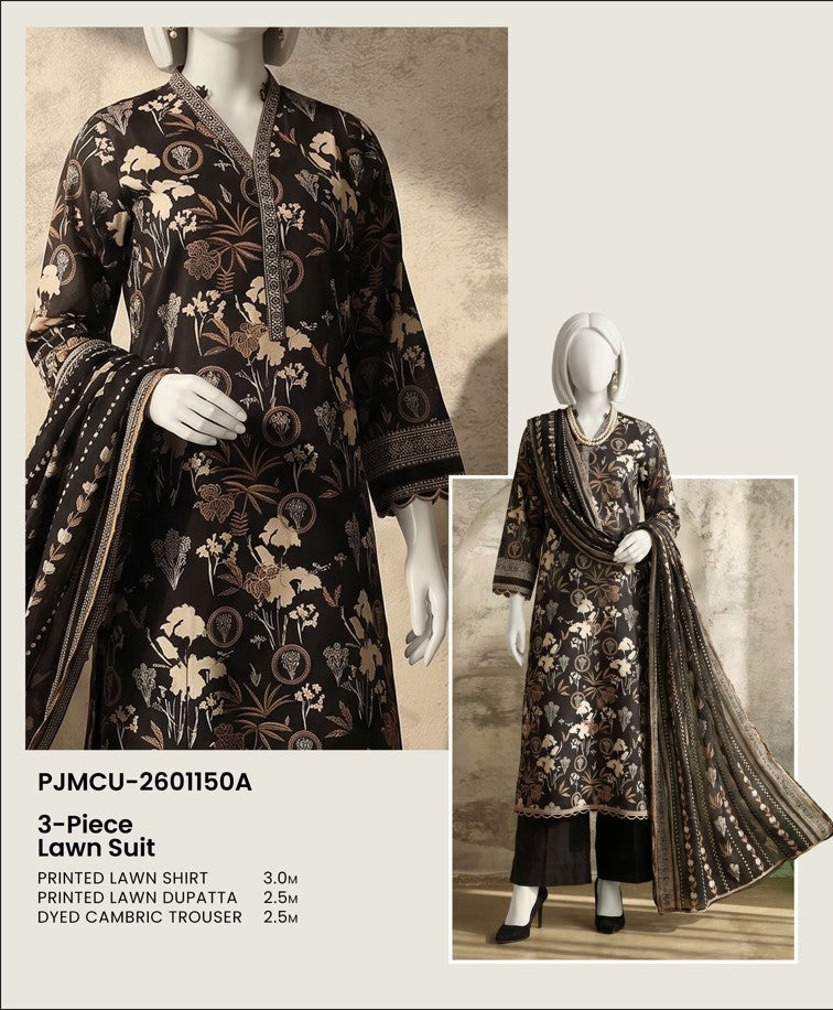 J. Panjnad | Unstitched Black and White Printed Lawn 3 Piece Collection