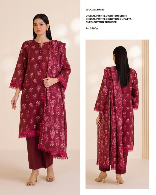 ZELLBURY | Unstitched 3PC Printed Cotton