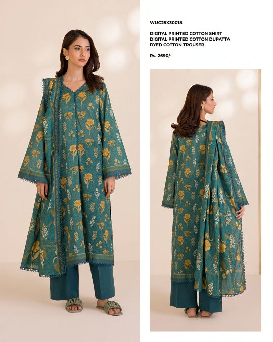 ZELLBURY | Unstitched 3PC Printed Cotton