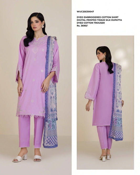 Zellbury | Unstitched 3PC Dyed Embroidered Cotton Suit