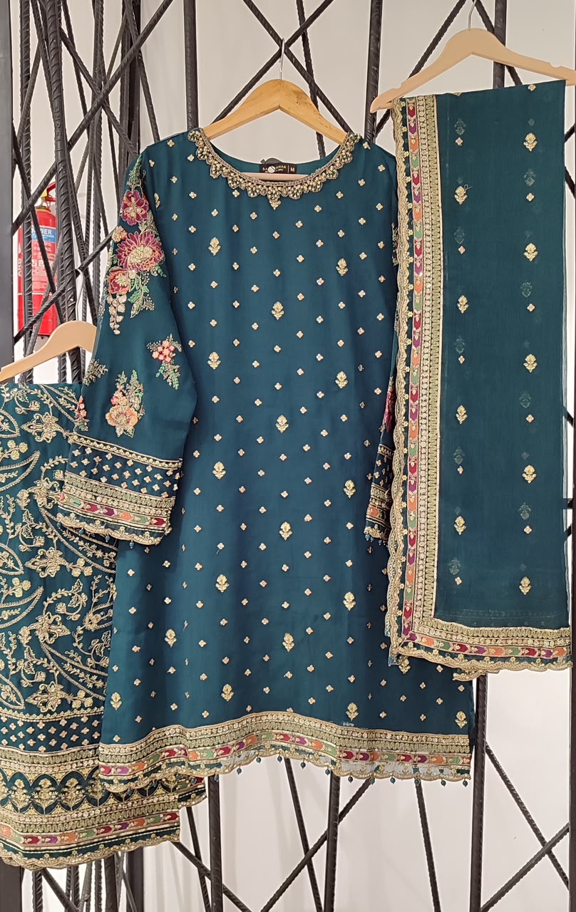 Sada Bahar Afsanee | Stitched Embroidered 3Pc Chiffon Festive Wear