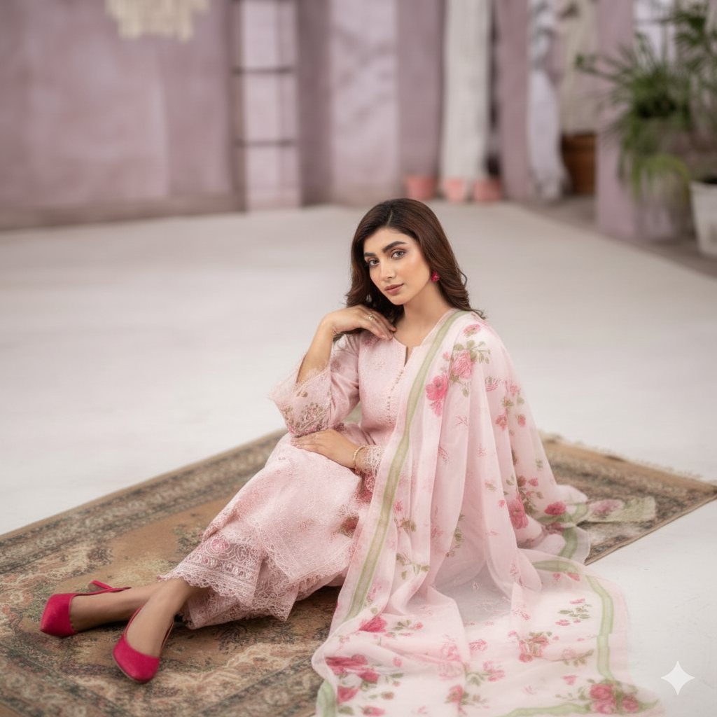 Silwalo | Exclusive Stitched 3 Pc Embroidered Cotton Collection with Chiffon Dupatta – Vol 2
