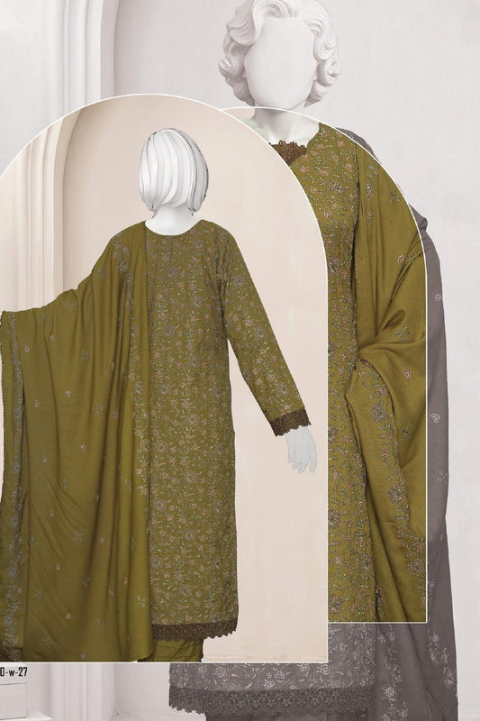 Al Boutique Centre | Sana | Unstitched Embroidered 3Pc Fancy Dhanak With Shawl - BarerahFabrics