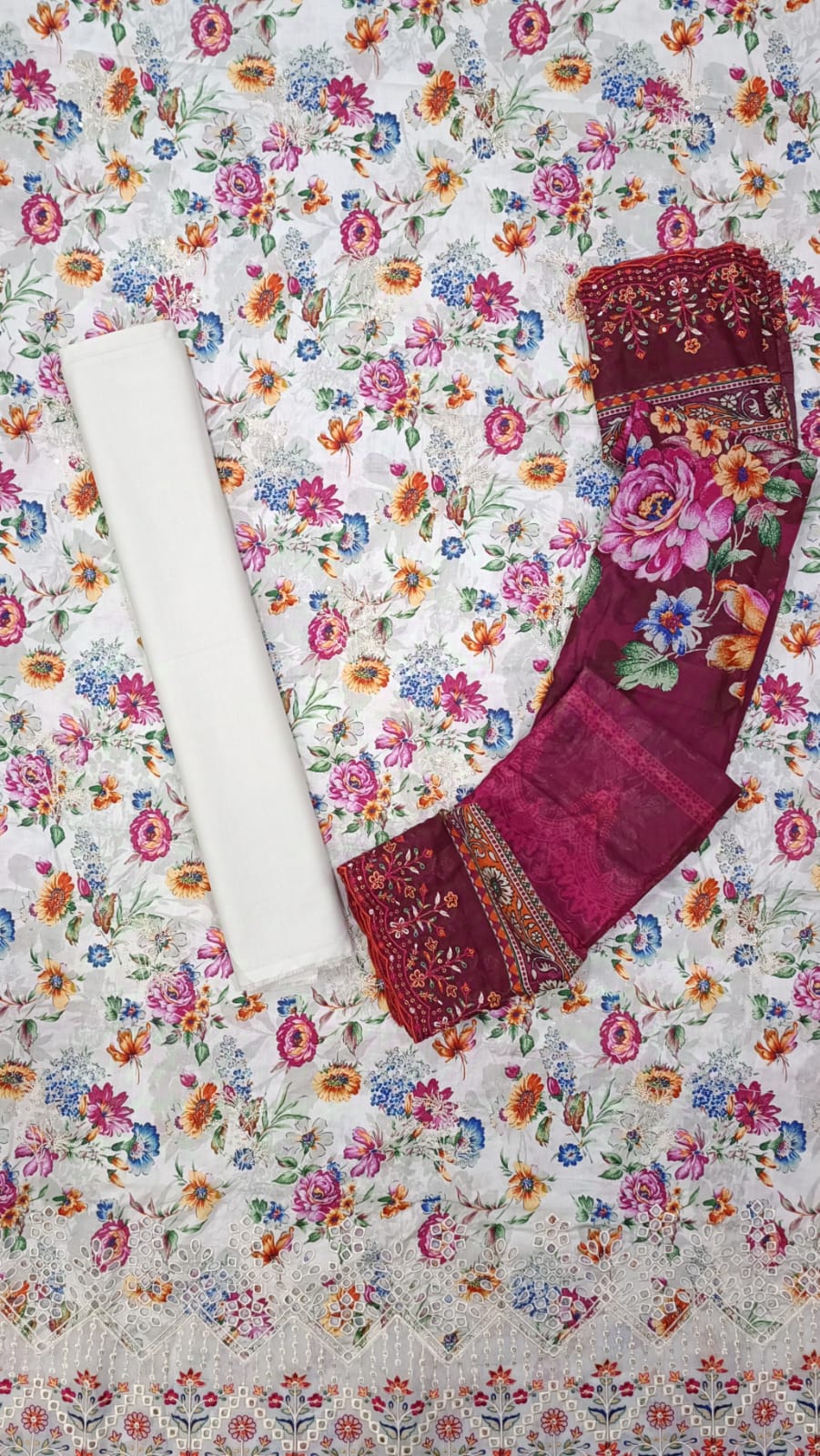 Bin Saeed | Unstitched 3 Pc Embroidered Cotton
