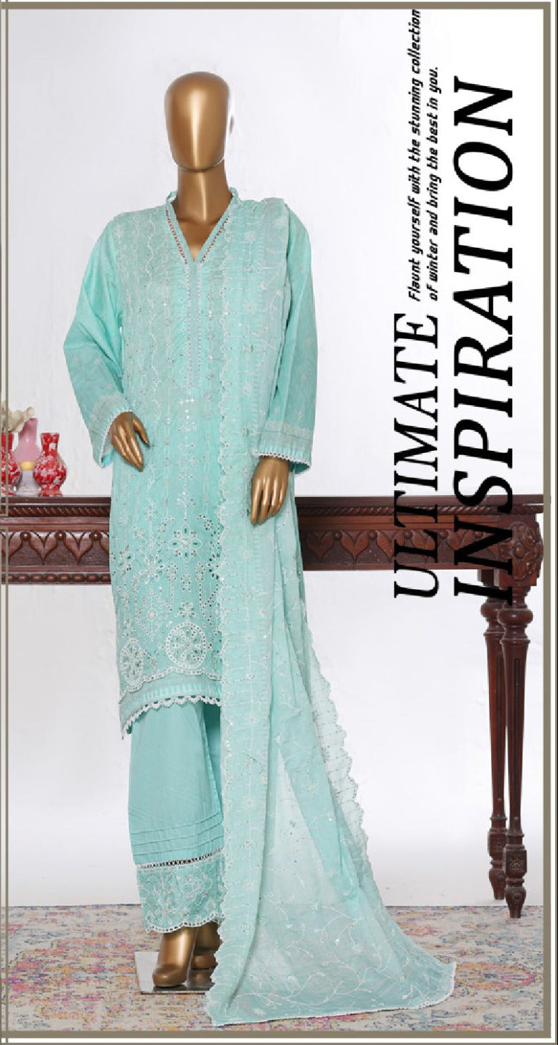 Bin Saeed | Stitch 3 PC White & White Embroidered Lawn Collection