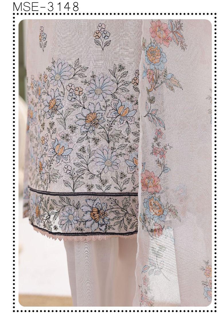 HZ | Unstitch 3 Pc Digital Printed Heavy Embroidered Slub Lawn with Chiffon Dupatta