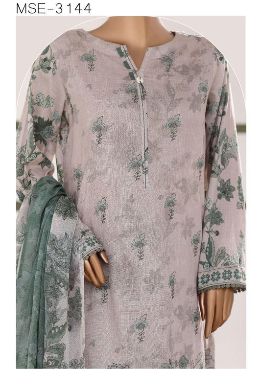HZ | Unstitch 3 Pc Digital Printed Heavy Embroidered Slub Lawn with Chiffon Dupatta