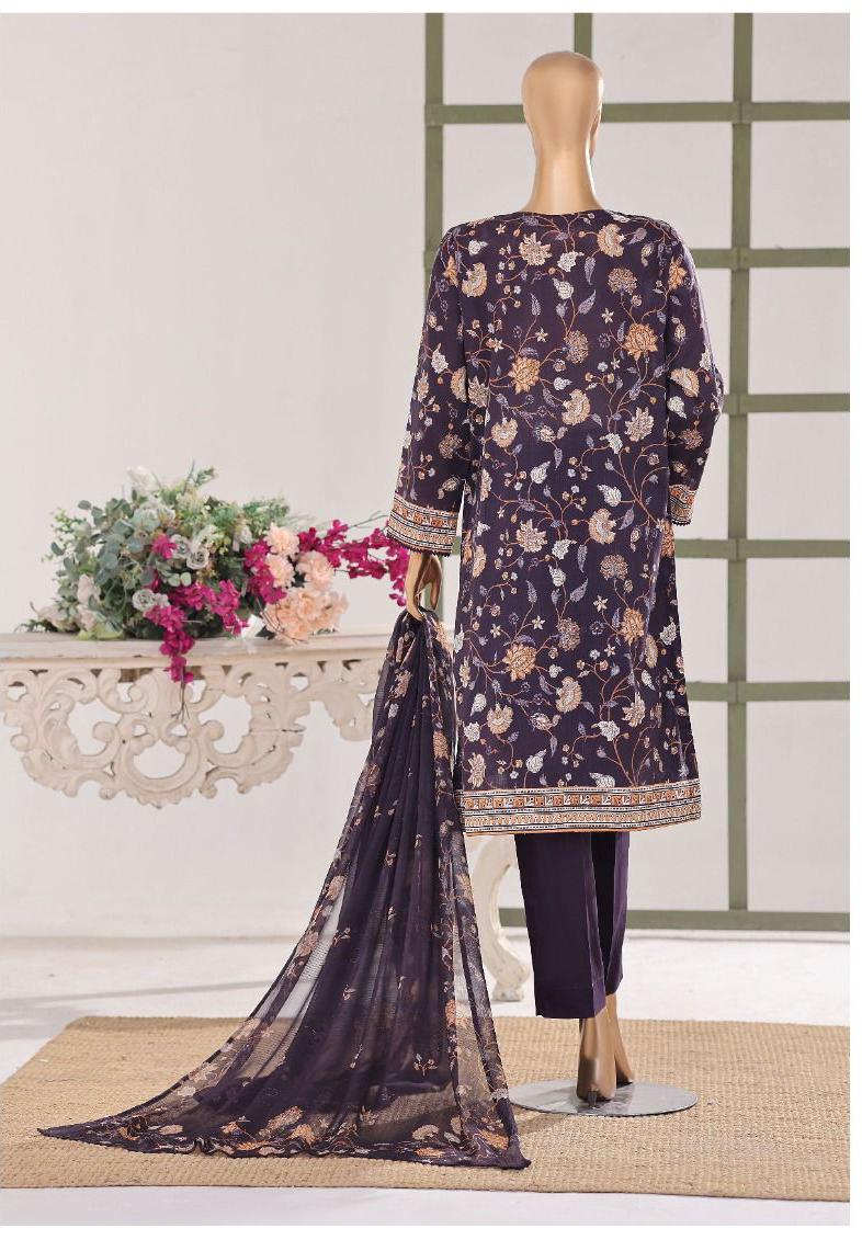 HZ | Unstitch 3 Pc Digital Printed Heavy Embroidered Slub Lawn with Chiffon Dupatta