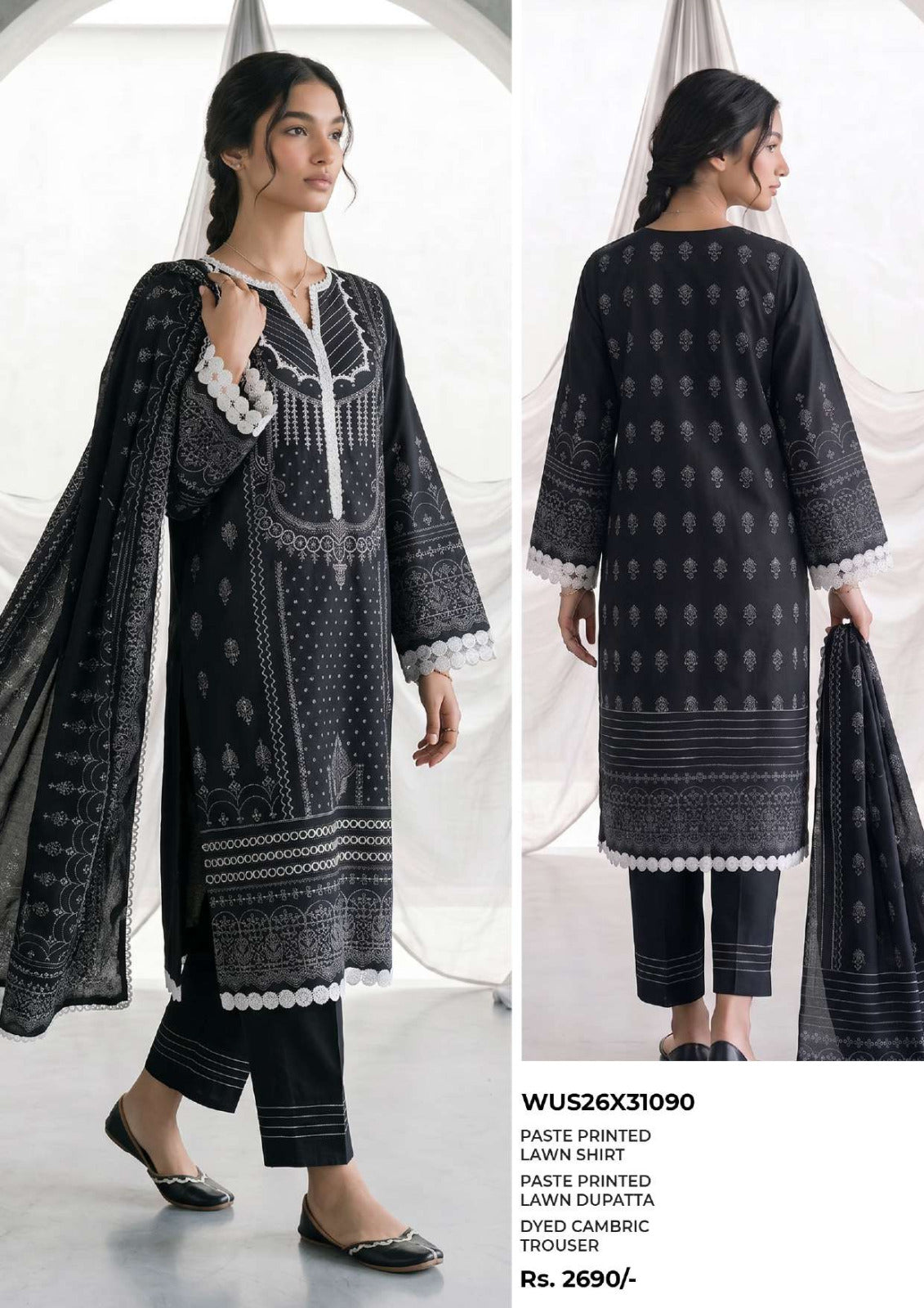 ZELLBURY | Monochrome Printed 3 Pc Lawn Collection 2026 – Black & White