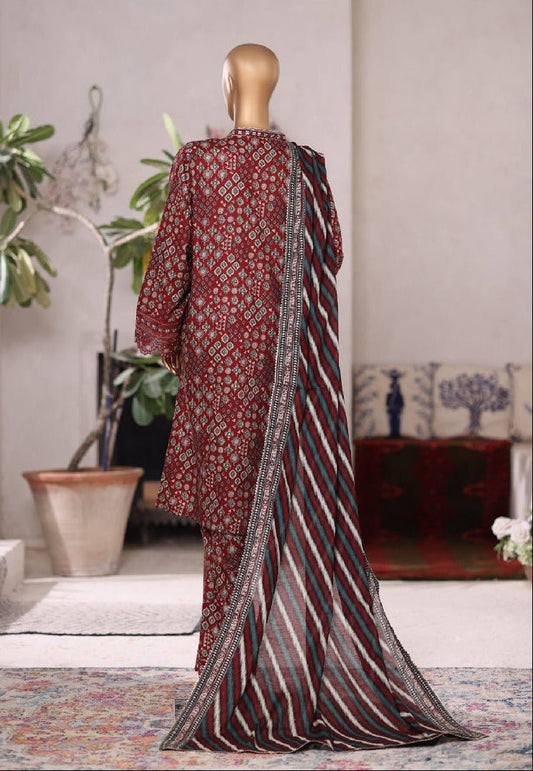 Bin Saeed | Stitched 3PC Embroidered Cotton with Farshi Embroidered Shalwar - BarerahFabrics