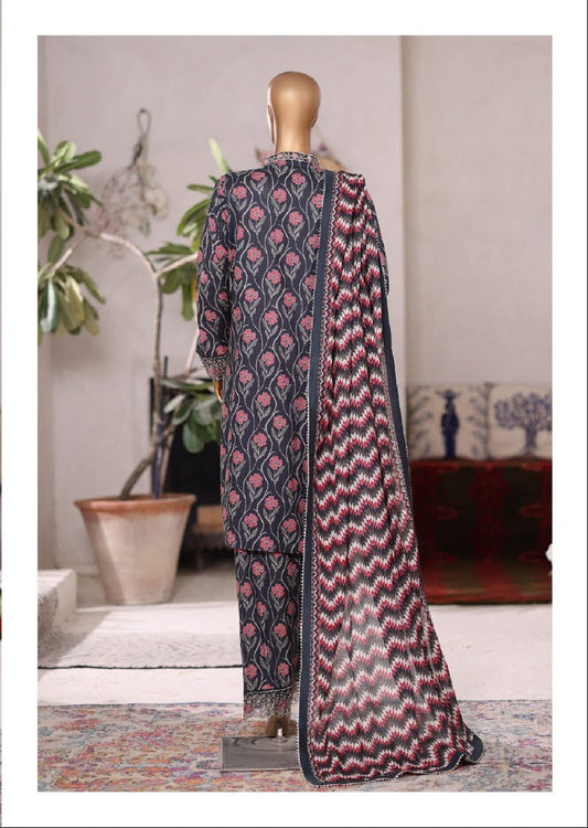 Bin Saeed | Stitched 3PC Embroidered Cotton with Farshi Embroidered Shalwar - BarerahFabrics