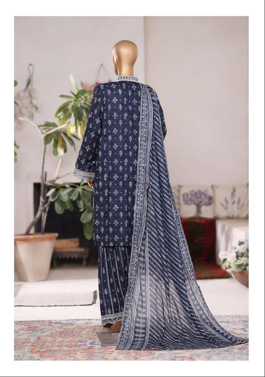 Bin Saeed | Stitched 3PC Embroidered Cotton with Farshi Embroidered Shalwar - BarerahFabrics