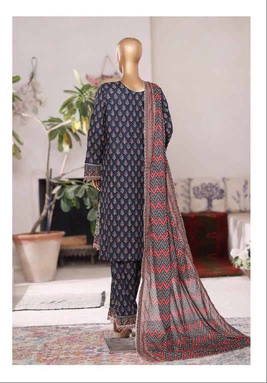 Bin Saeed | Stitched 3PC Embroidered Cotton with Farshi Embroidered Shalwar - BarerahFabrics