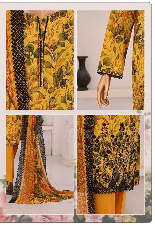 HZ | Unstitch 3 Pc Chikankari Suit with Printed Chiffon Dupatta
