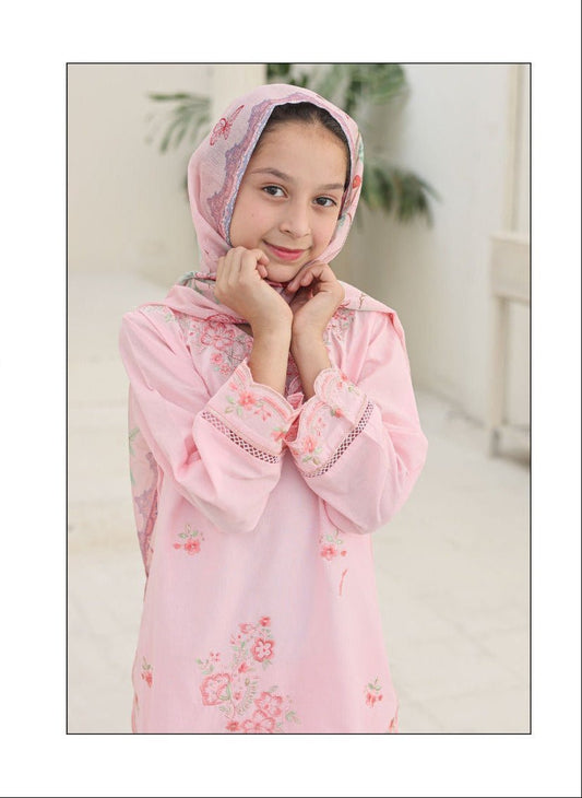 Suntex Fabrics | Shifa Kids Stitched 3 Pc Embroidered Lawn Festive Eid Collection - BarerahFabrics