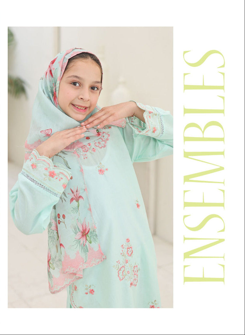 Suntex Fabrics | Shifa Kids Stitched 3 Pc Embroidered Lawn Festive Eid Collection