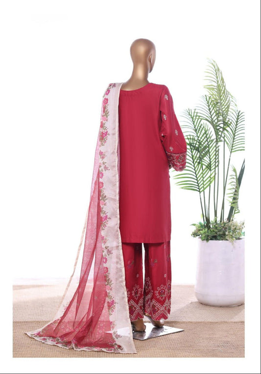 Bin Saeed | Stitched 3 Pc Luxury Embroidered Lawn With Printed dupatta