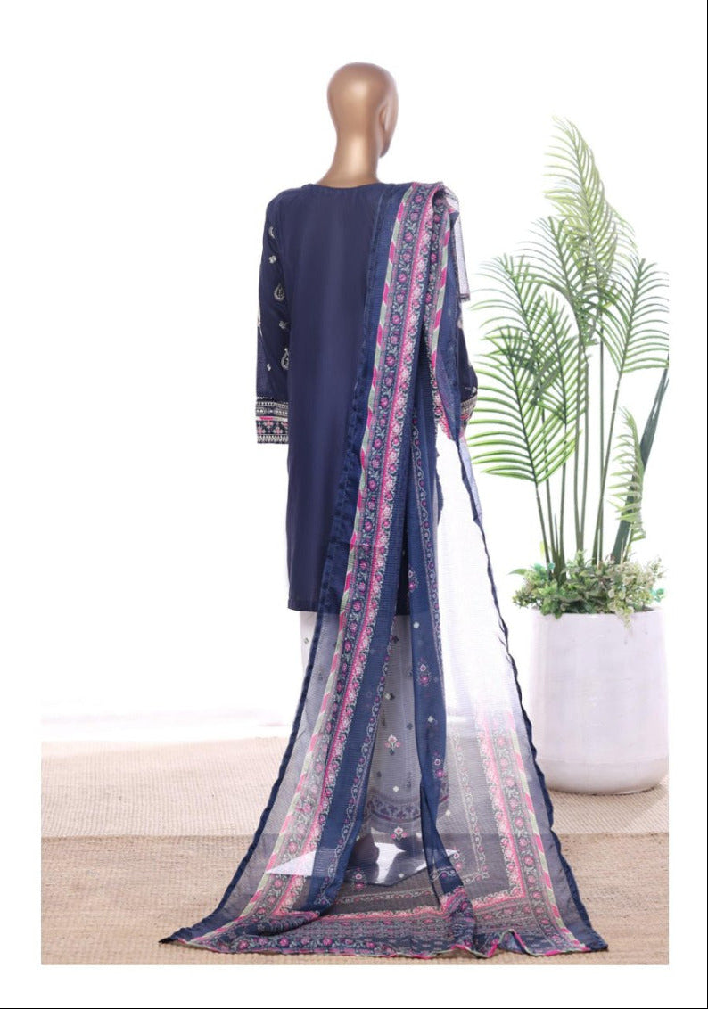 Bin Saeed | Stitched 3 Pc Luxury Embroidered Lawn With Printed dupatta