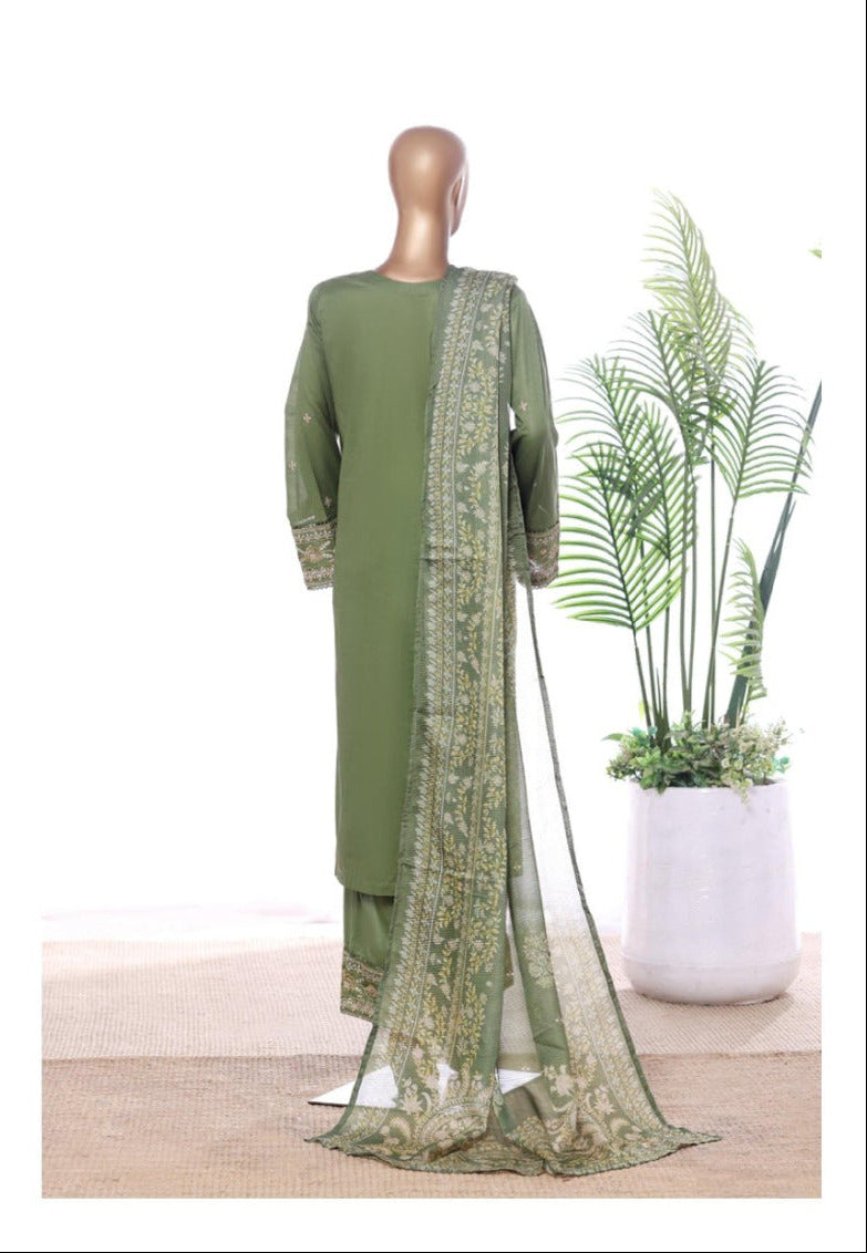 Bin Saeed | Stitched 3 Pc Luxury Embroidered Lawn With Printed dupatta