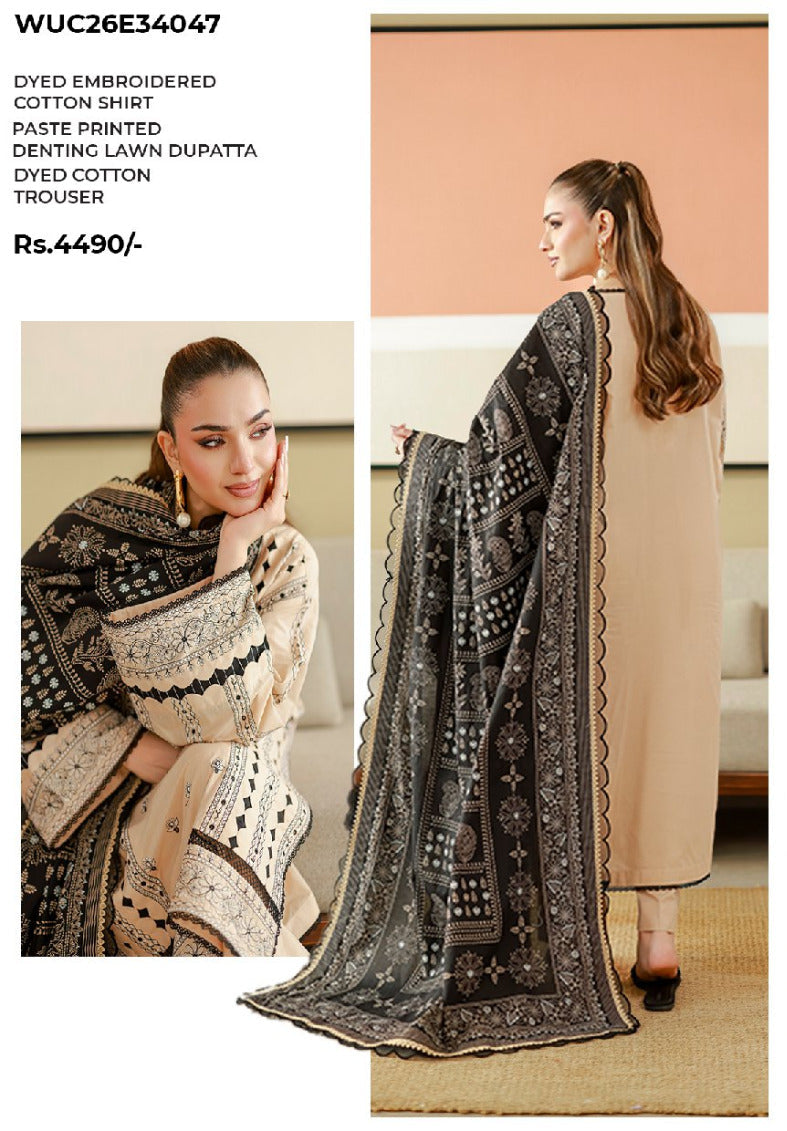 ZELLBURY | Unstitched 3 Piece Embroidered Chikankari Collection