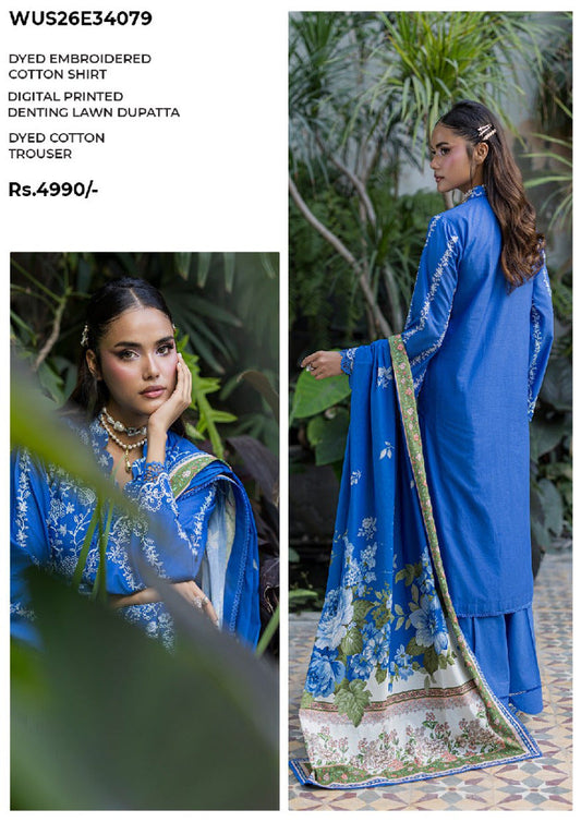ZELLBURY | Unstitched 3 Piece Embroidered Chikankari Collection