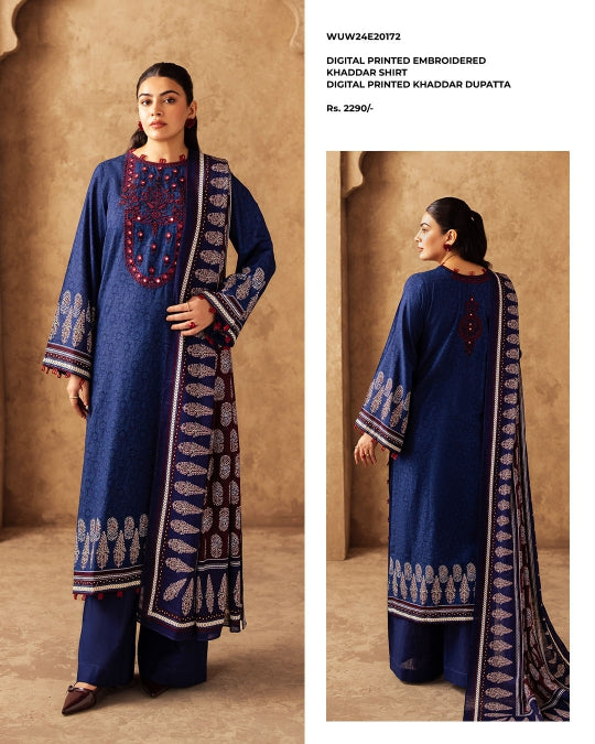 Zellbury | Unstitched 2 Pc Digital Printed Embroidered Khaddar Collection
