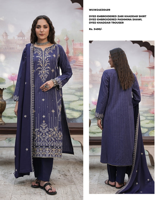 Zellbury | Unstitched 3 Piece Embroidered Zari Khaddar Collection
