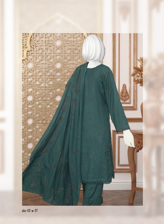 Al Boutique Centre | Safina | Unstitched 3Pc Fancy Embroidered Shirt With Fancy Shawl | Deep Teal - BarerahFabrics