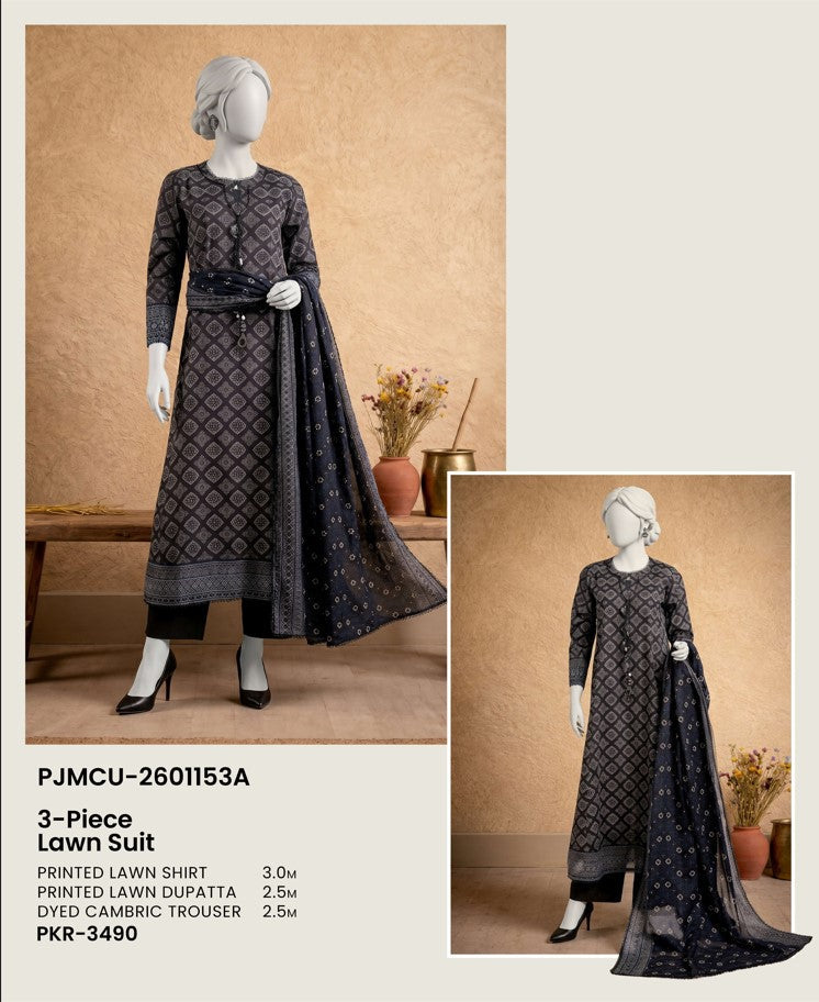 J. Panjnad | Unstitched Black and White Printed Lawn 3 Piece Collection