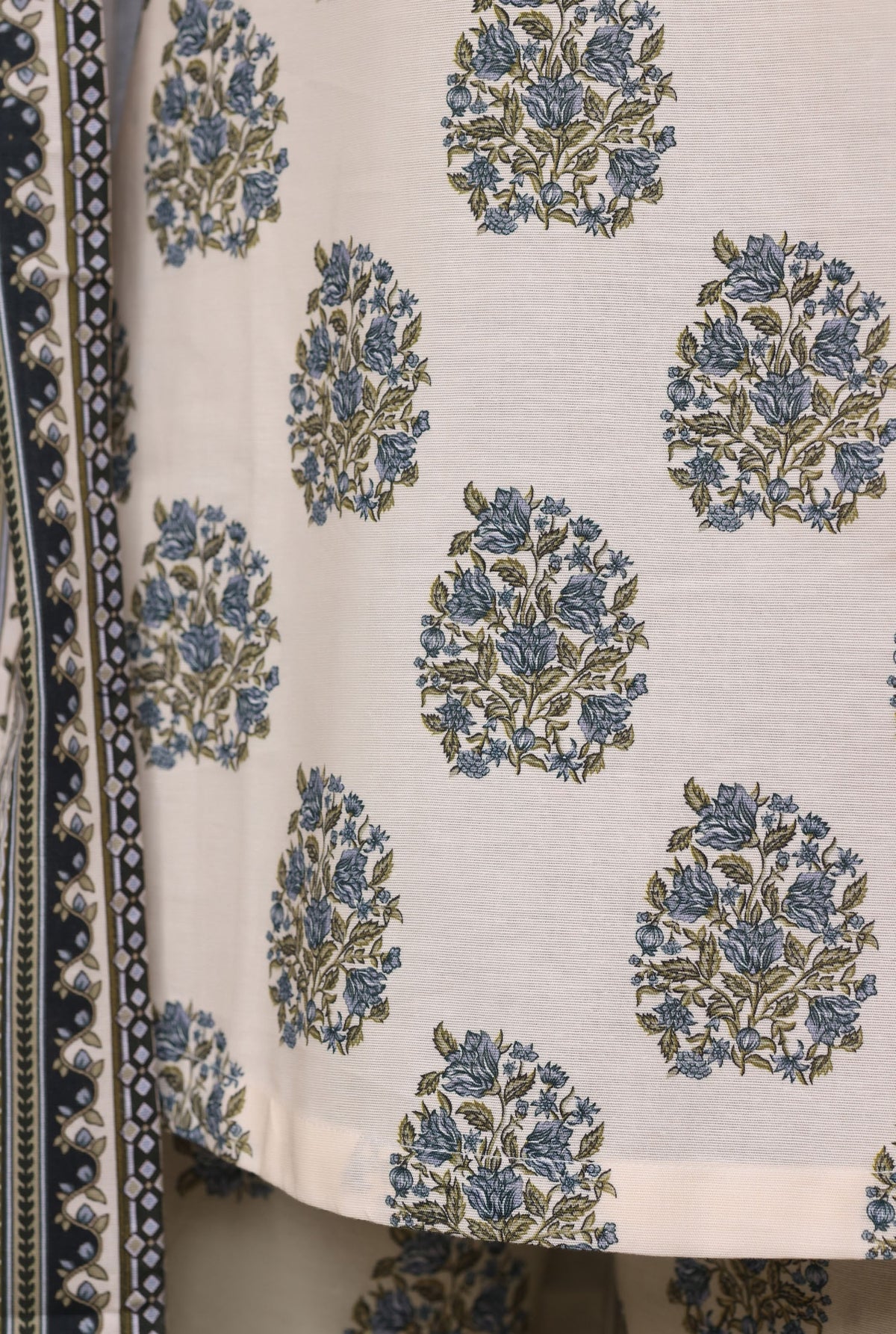 Sadabahar ivory blue khaddar suit pose 4