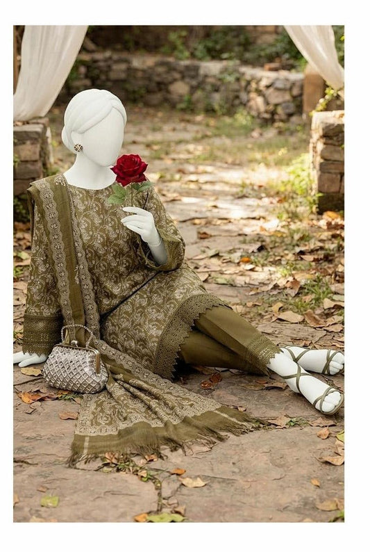 Al Boutique Centre | Mishal | Marina Dhanak Jaquard Zari Printed Unstitched 3Pc | Volume 2 - BarerahFabrics