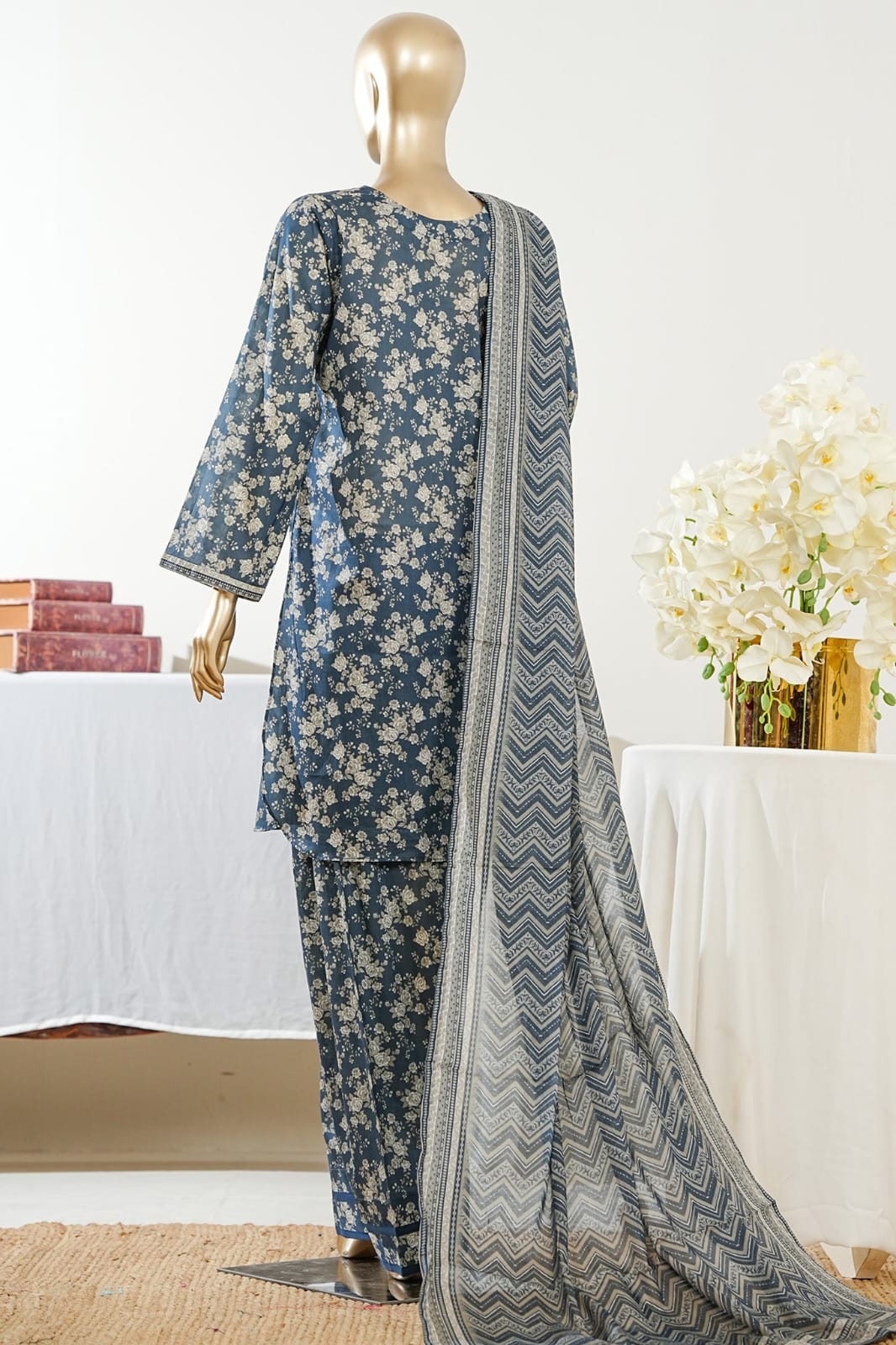 Bin Saeed | Stitch 3 Pc Printed Lawn With Farshi shalwar