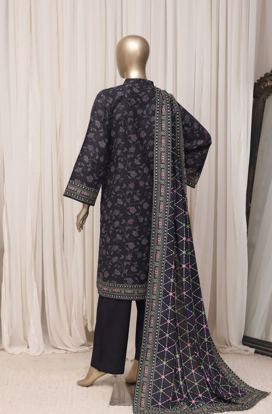 Sada Bahar black floral printed khaddar suit back view