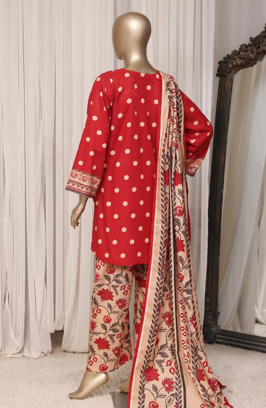 Sada Bahar mustard yellow stitched 3-piece printed khaddar suit, back view