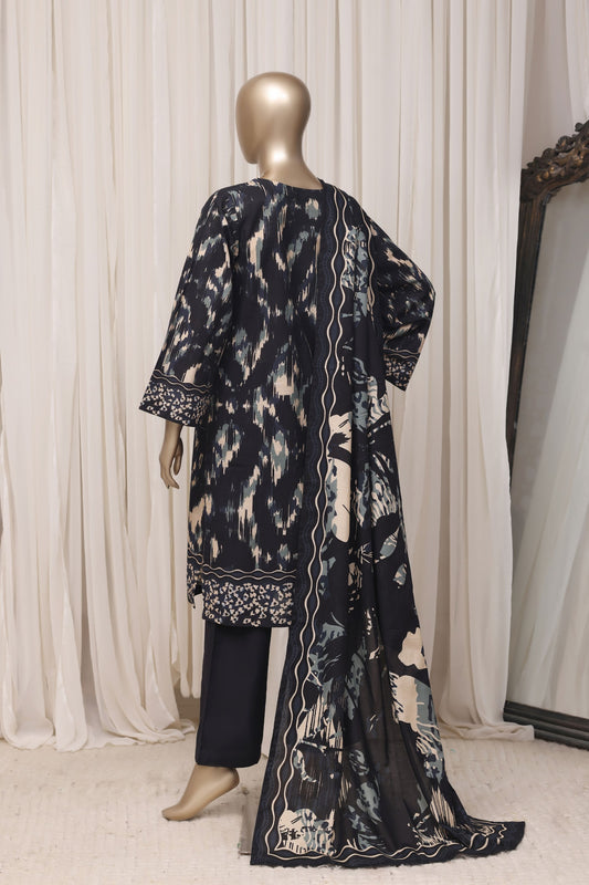 Sada Bahar navy abstract printed khaddar suit back view