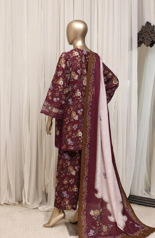 Sada Bahar Raya maroon floral embroidered khaddar suit back view