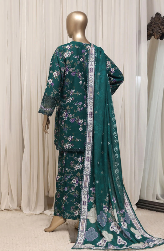 Sada Bahar Raya teal green floral embroidered khaddar suit back view