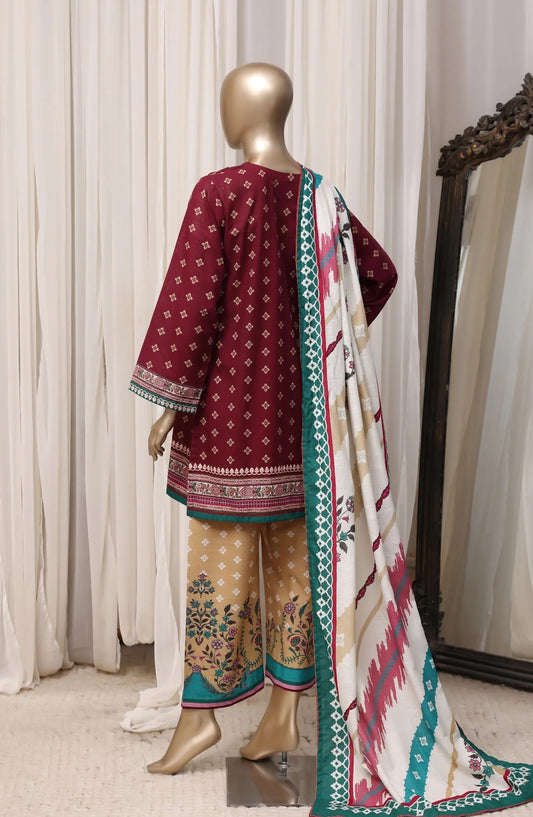 Sada Bahar red and beige floral khaddar suit back view
