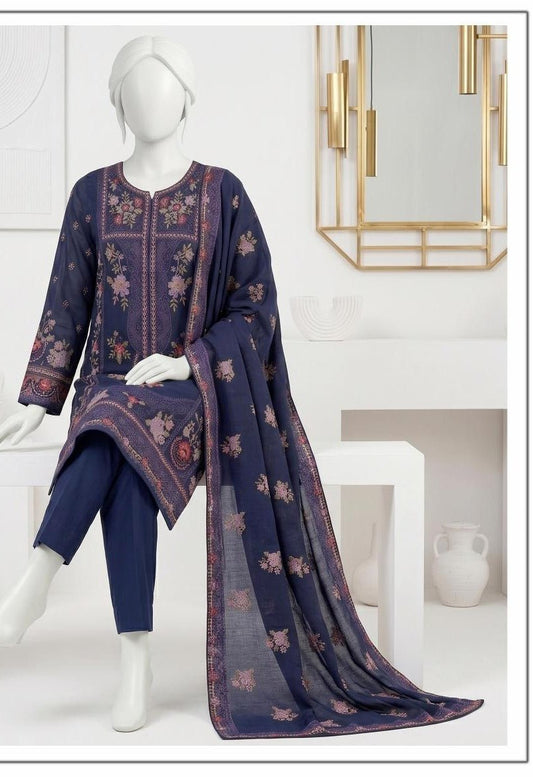 Al Boutique Centre | Panna | Unstitched Heavy Embroidered 3Pc Fancy Marina Dhanak With Shawl | Volume 05 - BarerahFabrics