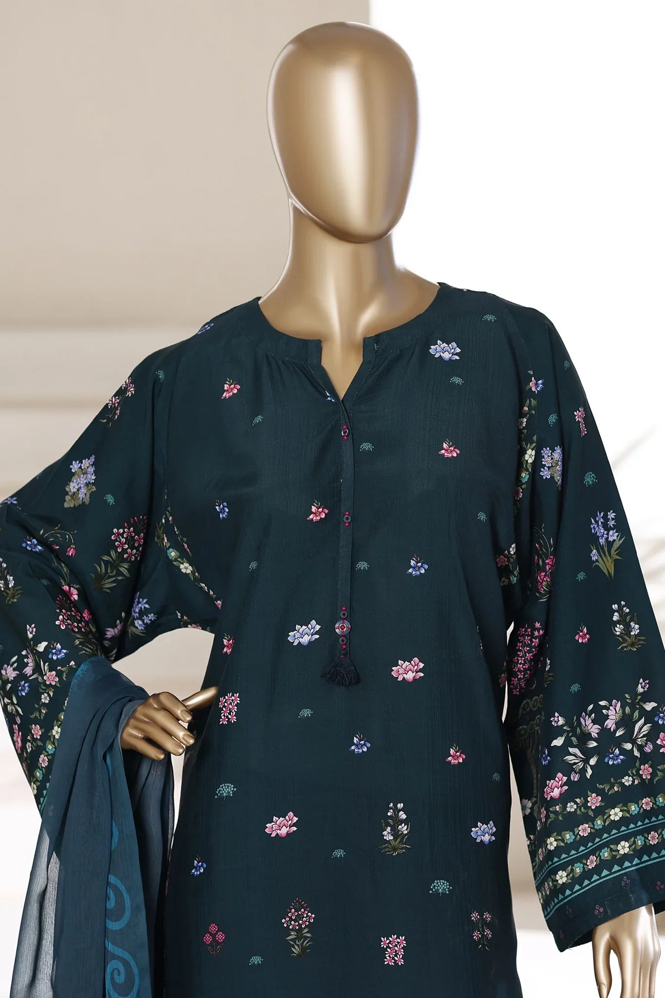 SADA BAHAR | Kaftaan Stitch 3 Pc Printed Self Viscose Long Shirt
