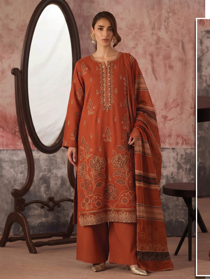 Rust orange Shokh Chunchal suit, complete outfit