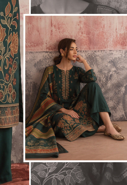 Dark green Shokh Chunchal suit, alternate outfit view